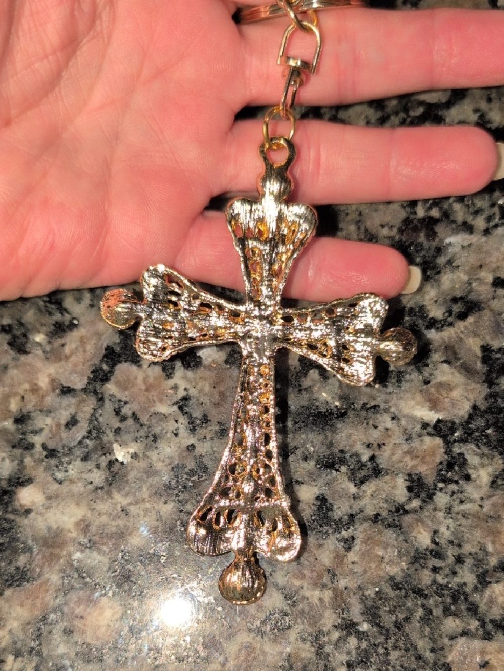 Gold-Tone Multicolor Crystal Cross Keychain - Women's Bag Charm - Picture 4 of 4